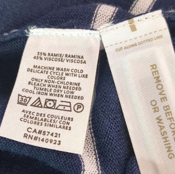 LOFT Blue and White Striped Open Front Preppy Ramie Blend Cardigan size Large - Picture 6 of 7